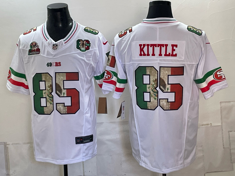 Men's White San Francisco 49ers #85 George kittle Mexico 80th Anniversary Five Time Super Bowl Champions Patch 2026 F.U.S.E. Vapor Untouchable Limited Stitched Football Jersey
